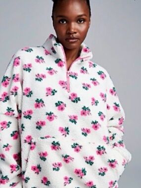Floral sherpa fleece zip-up jacket-one size- very oversized